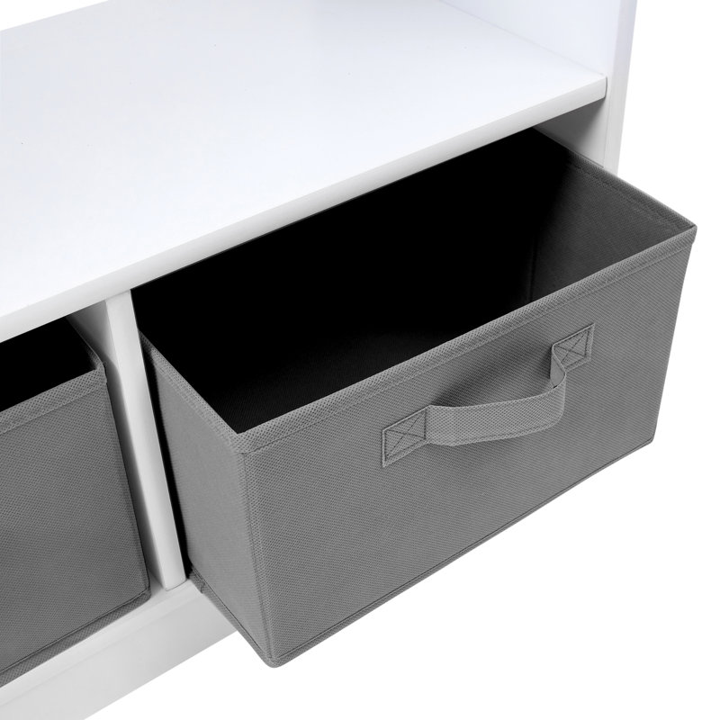  White Wooden Dress Up Unit With Grey Storage Boxes Wardrobe