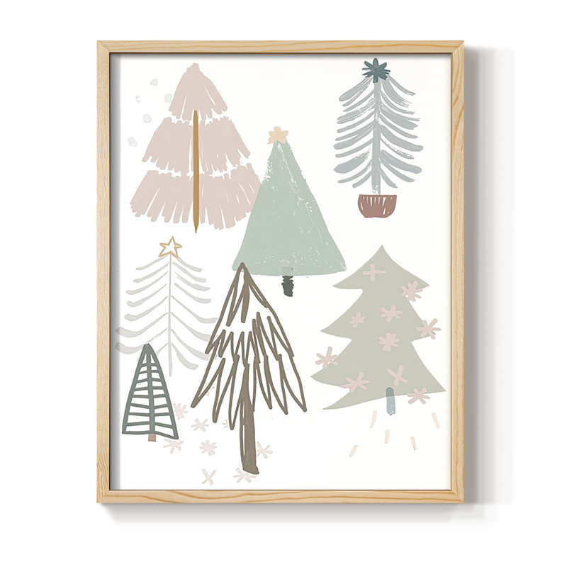 Arbre de Noël, collection de croquis B, reproduction encadrée - bois massif, H 21 po x l 17 po, Encadré naturel