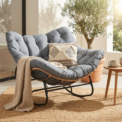 Oversized Outdoor Rocking Papasan Chair with 6" Thick Cushion