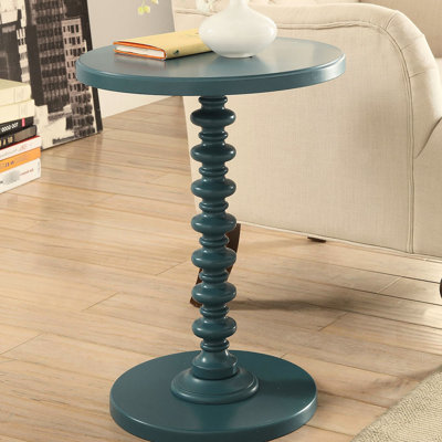 Table d'appoint ronde en bois de couleur bleu sarcelle, base à piédestal simple pour la stabilité et l'esthétique, peu d'espace pour économiser de l'espace, espace de rangement idéal pour les piédestaux tournés, style traditionnel