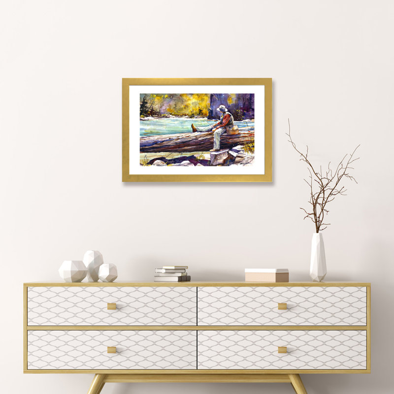 Fishing Time by Dean Crouser - Single Picture Frame Painting, 16" H x 24" W x 1" D, Gold Paper