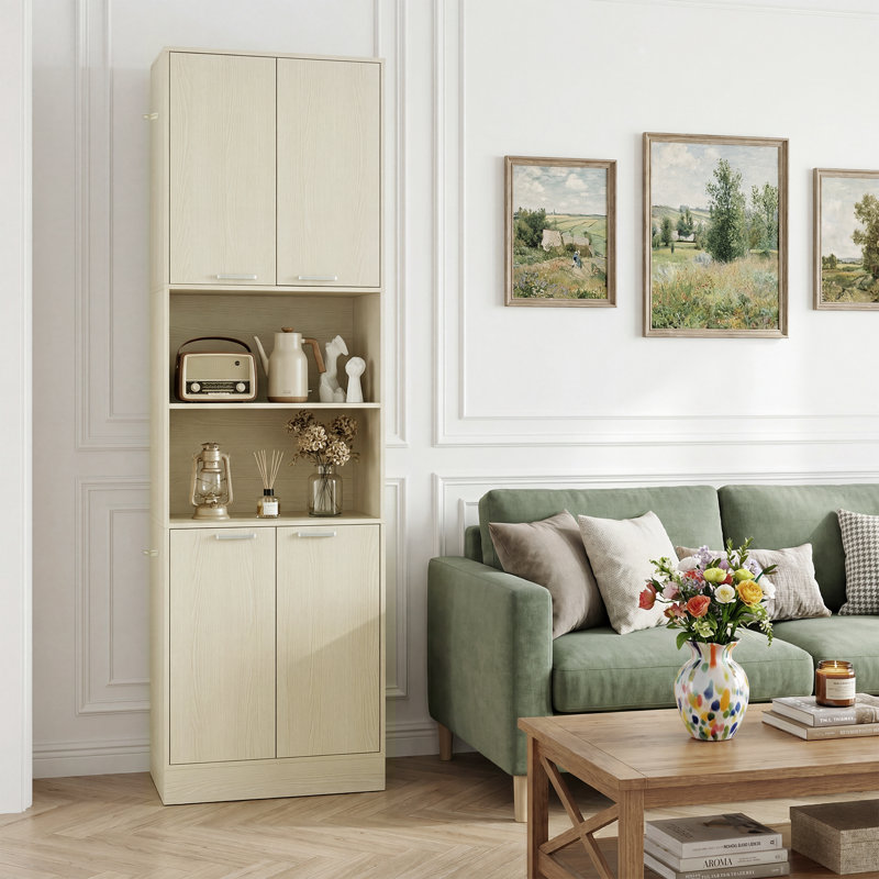 Armoire de cuisine, armoire autoportante de 75 po de hauteur avec portes et tablettes chêne clair
