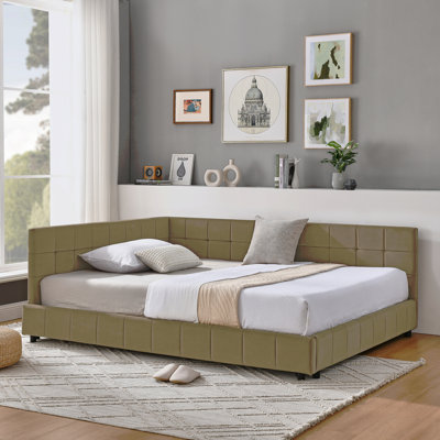 Structure de lit double capitonnée capitonnée, structure de canapé-lit avec dossier et accoudoirs confortables, lit double pour chambre à coucher, salon, velours (80,5 po x 59 po x 30,5 po)