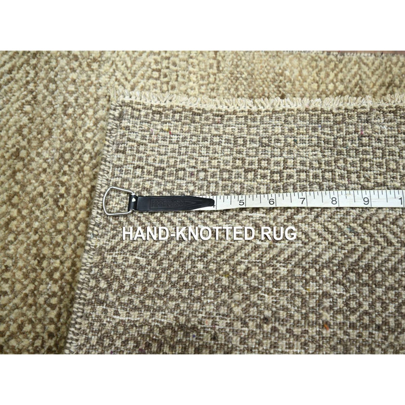 Tapis écru brun 2 pi x 3 pi, motif de gazon moderne, ton sur ton, laine naturelle non teinte, tapis oriental, tapis, échantillon