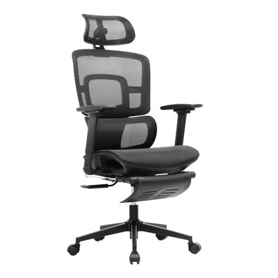 Ergonomic Mesh Office Chair with Adaptive Lumbar Support, Retractable Footstool,Adjustable Headrest, 4D Arms