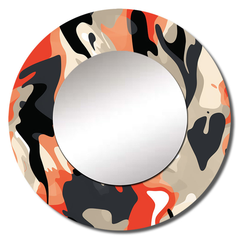 Tribal camouflage Essence - abstrait miroir mural unique, grand miroir rond moderne, art imprimé en métal, 36 po x 36 po