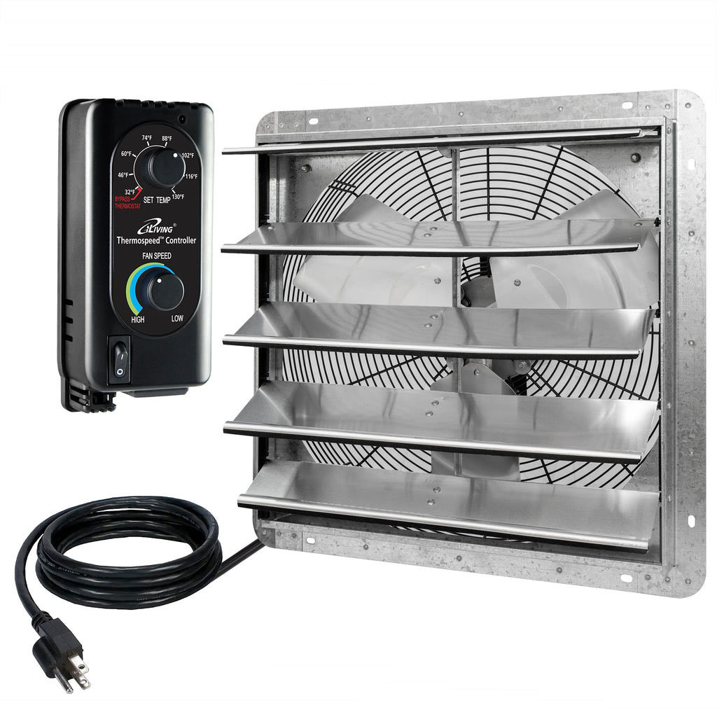 iLIVING 18" Shutter Exhaust Fan with Thermostat and Variable Speed