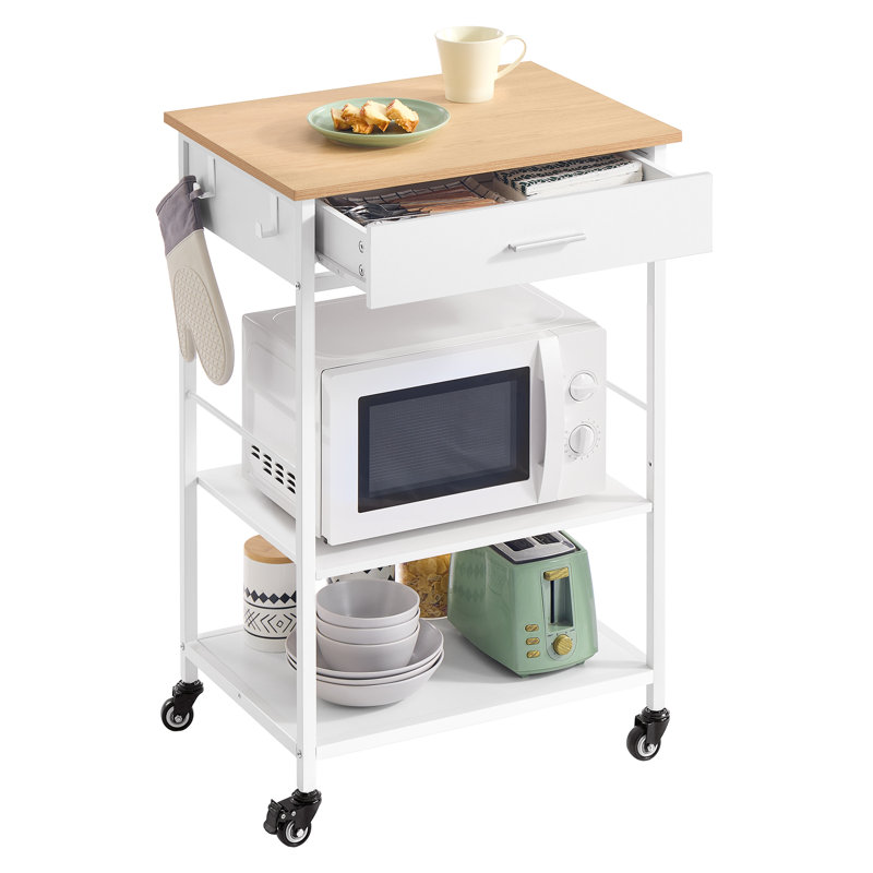 Îlot roulant de cuisine, chariot de cuisine mobile avec rangement sur roulettes, 17,7 po x 23,6 po x 35,4 po, tiroir, 2 crochets, pour la salle à manger