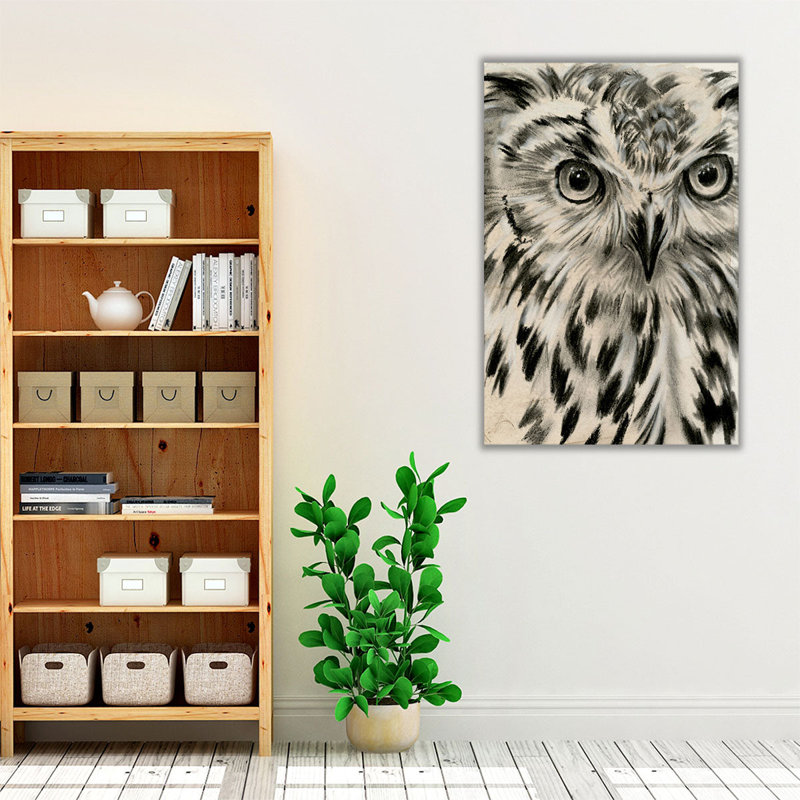 «Charcoal Owl I», reproduction d'art sur toile, H 36 po x l 24 po