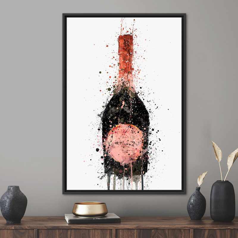 Champagne Splash, peinture abstraite - art mural moderne sur toile pour la décoration intérieure, Cadre flottant noir