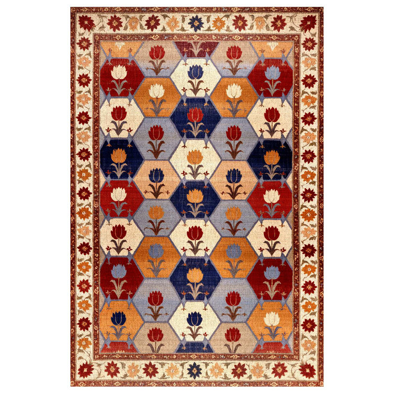 Gromling Collection Digital Print Cotton-Polyester Multicolor Floral Rug, Rectangle 6'7" x 10'6"