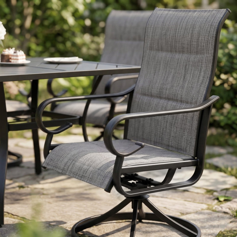 Burlington 7-piece Padded Textilene Patio Dining Set With Umbrella Hole, Swivel Design, Gray