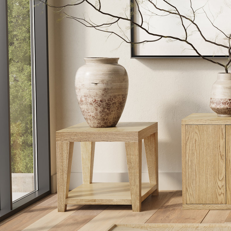 Nicci Lofland Modern Contemporary 24" Square End Table with Open Shelf, Natural Wood
