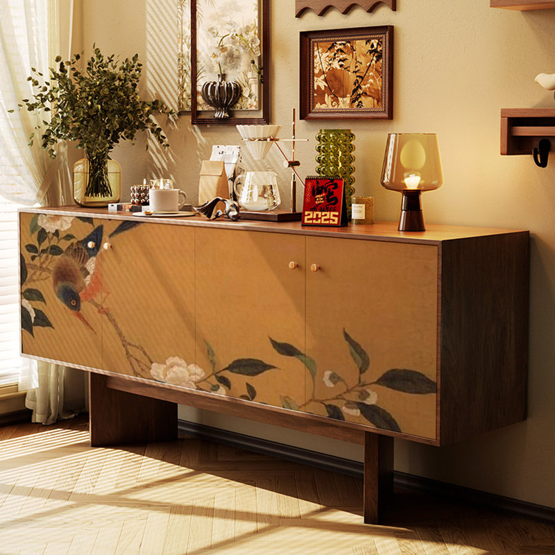 Buffet luxueux rétro de style chinois, Jaune / noyer