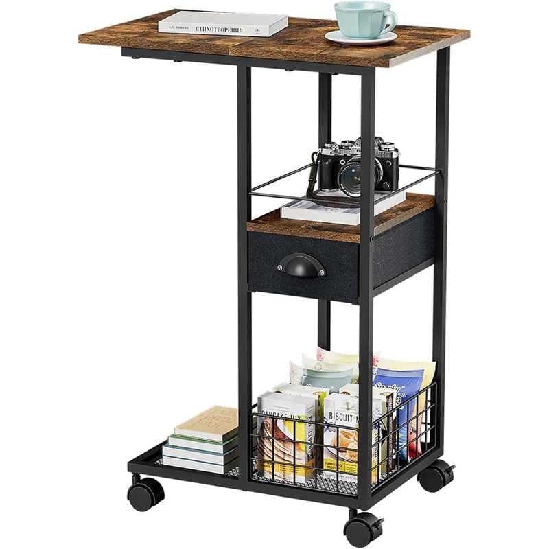 Table d'appoint en forme de C du canapé: table de bout avec tiroir - table de chevet avec roulettes - l 19,7 po x l 11,8 po x l 28 po - tables mobiles en C avec panier de rangement pour la chambre à coucher du salon