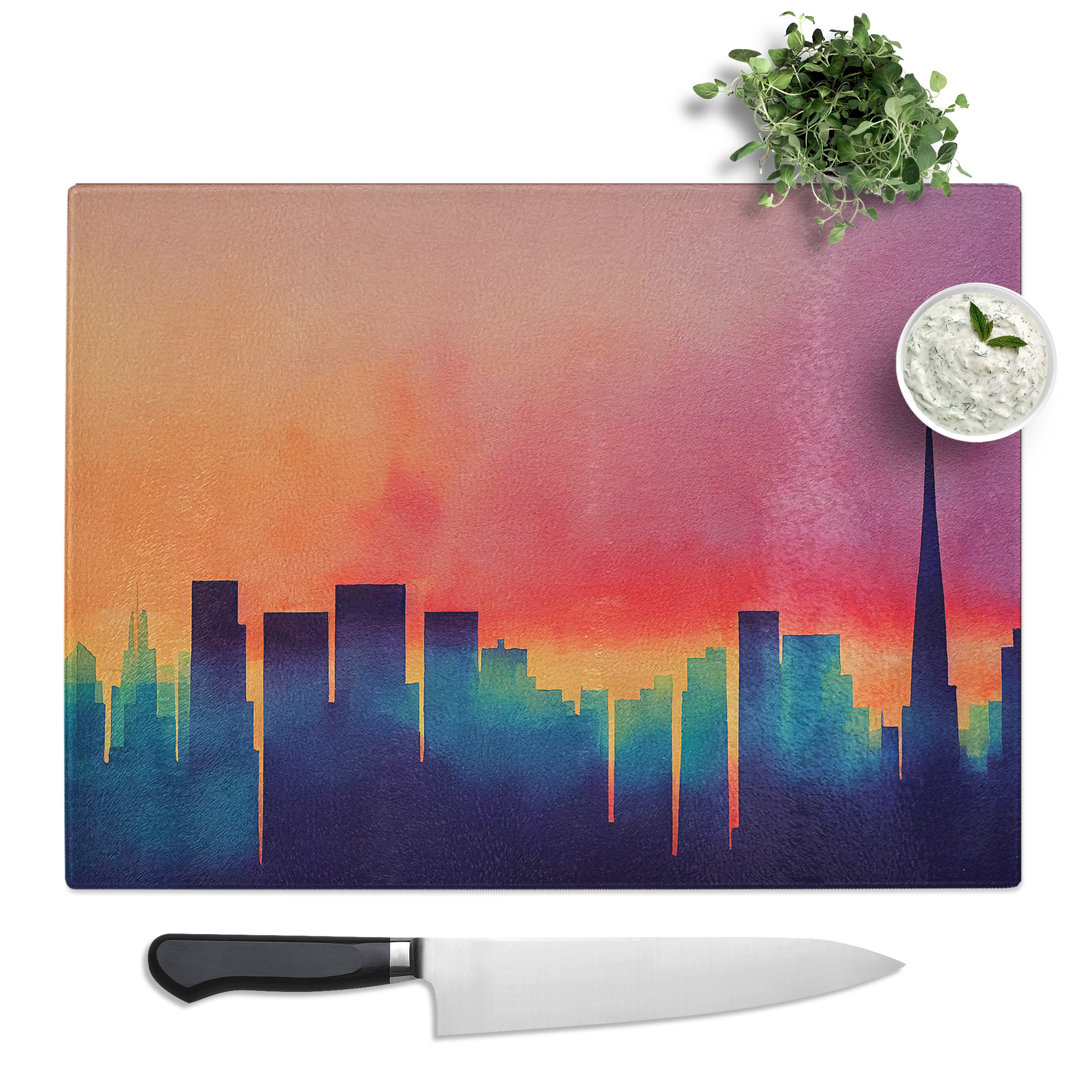 Watercolour City Skyline Vol.2 Abstract  Glass Chopping Board