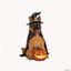 Statue de berger allemand d'Halloween avec chapeau de sorcière et citrouille lumineuse DEL