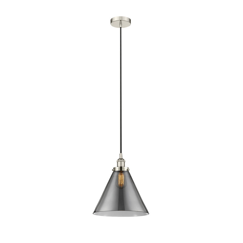 Mini-luminaire suspendu 1 lumière Cone, Plaqué couleur fumée, Nickel poli
