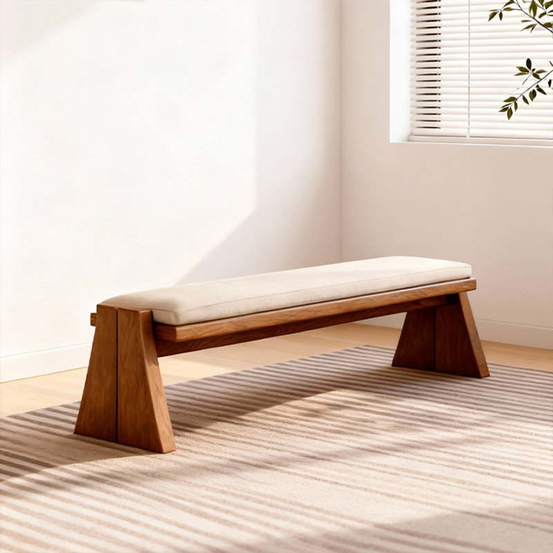 Banc rembourré en bois massif beige, Beige