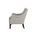 Fauteuil à assise capitonnée, pieds en bois massif, revêtement gris, siège d'appoint contemporain, mousse haute densité, structure stable