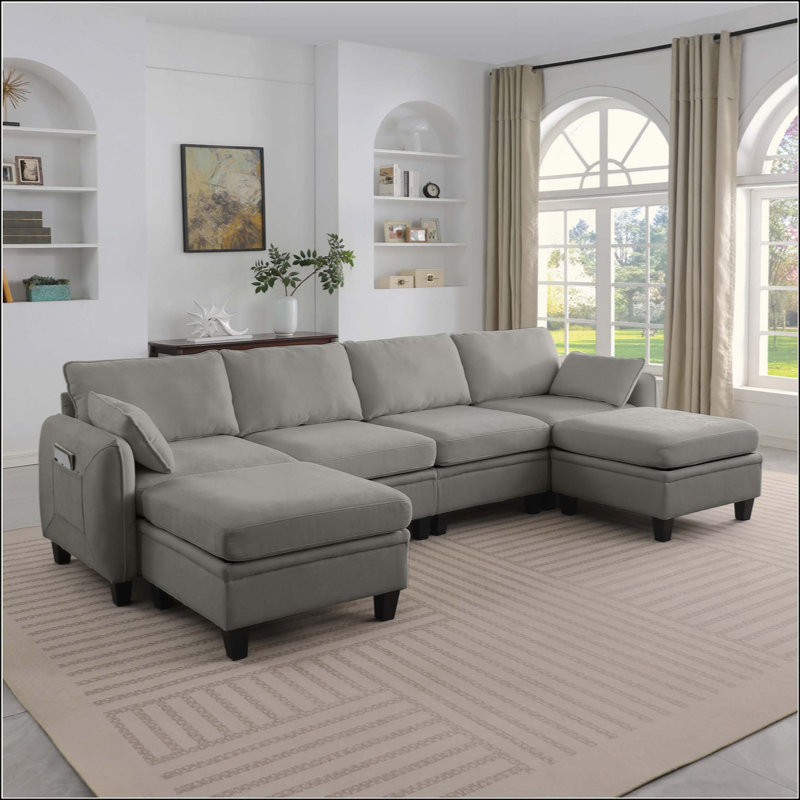 Canapé modulaire en chenille, canapé en forme de L avec repose-pieds de rangement, combinaison de bricolage pour le salon