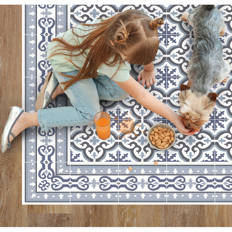 Abreona Vinyl Machine Printed Area Rug, Rectangle 3'3.4" x 4'4.4"