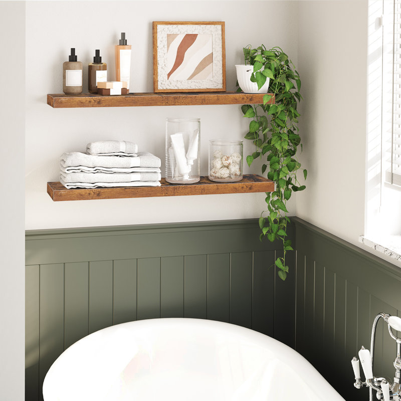 Kayleah 2 Piece Floating Shelf, 1.5" H x 31.5" W x 7.9" D, Rustic Brown