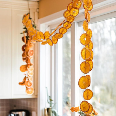 Guirlande de Noël décorative de style campagnard en forme de guirlande de 10 pi séchée orange