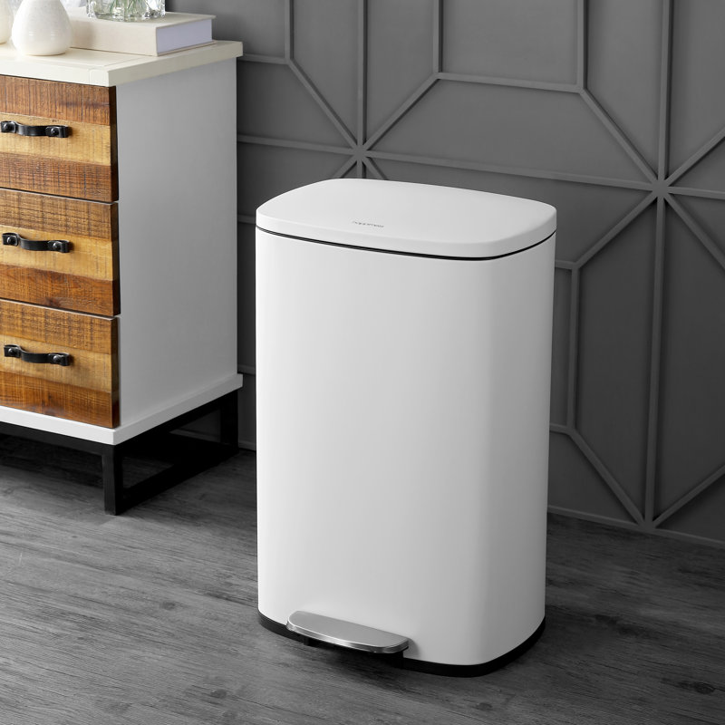 Connor Rectangular 13.2-Gallon Trash Can with Soft-Close Lid and FREE Mini Trash Can, White
