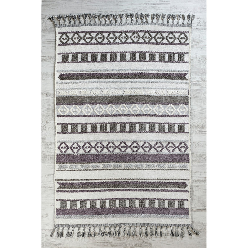 Tapis kilim en coton gris clair Quint, Rectangle 6 pi 7 po x 9 pi 6 po