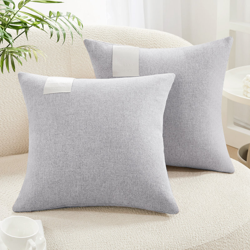 Decorative Solid Pillow Covers with Leather Label (Set of 2), 22"H x 22"W, Grayish Purple