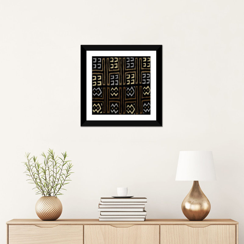 «Mudcloth Geometric Design IV», impression sur toile, H 16 po x l 16 po x P 1 po, Papier d'art encadré noir, Blanc