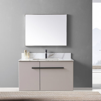 Dessus de meuble-lavabo en pierre de 37 po avec un lavabo rectangulaire encastré en céramique et un trou de robinet