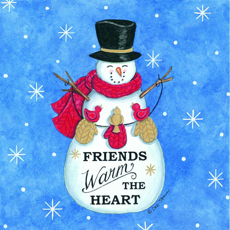 «Friends Snowman» par Deb Strain - reproduction, H 12 po x l 12 po, Non, Wrapped Canvas