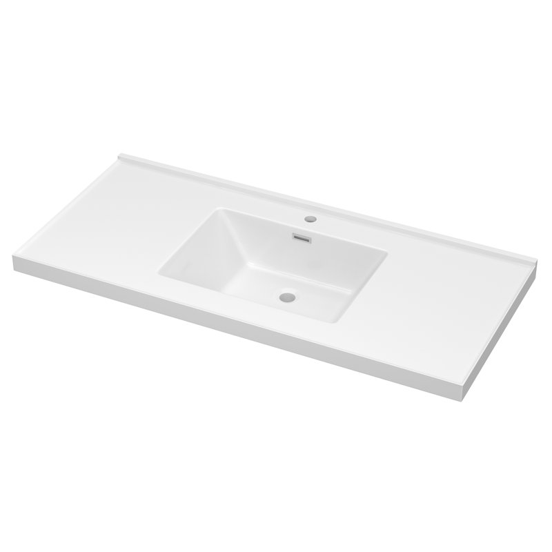 48" Solid Surface Single Bathroom Vanity Top In White With Sink