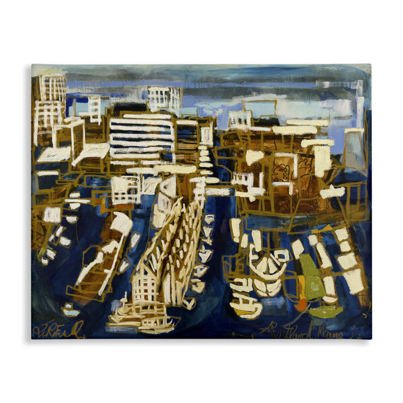 Toile abstraite audacieuse avec paysage urbain, design par Erin McGee Ferrell, H 16 po x l 20 po