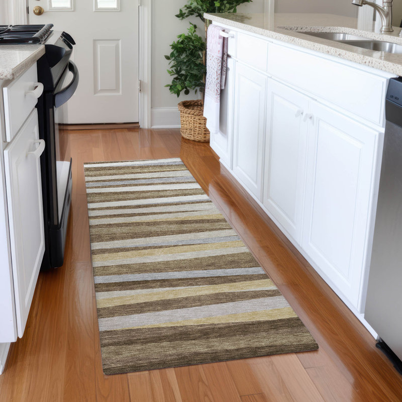 Premium Machine Washable Natoma AMF997 Stripes Rug, Tapis de couloir 2 pi 3 po x 7 pi 6 po