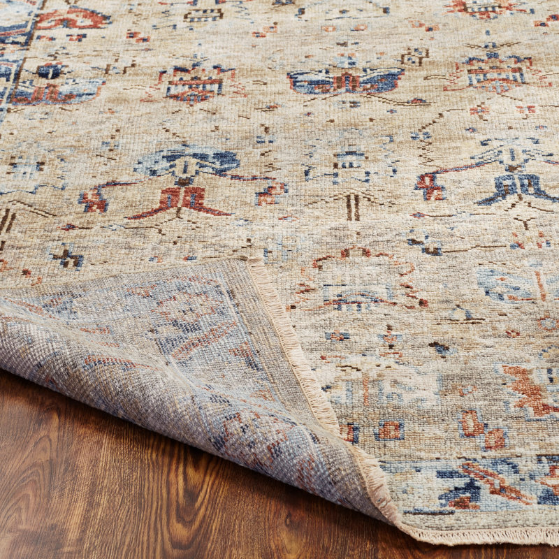 Mirena Wool Flroal Area Rug in Tan, Rectangle 8' x 10'