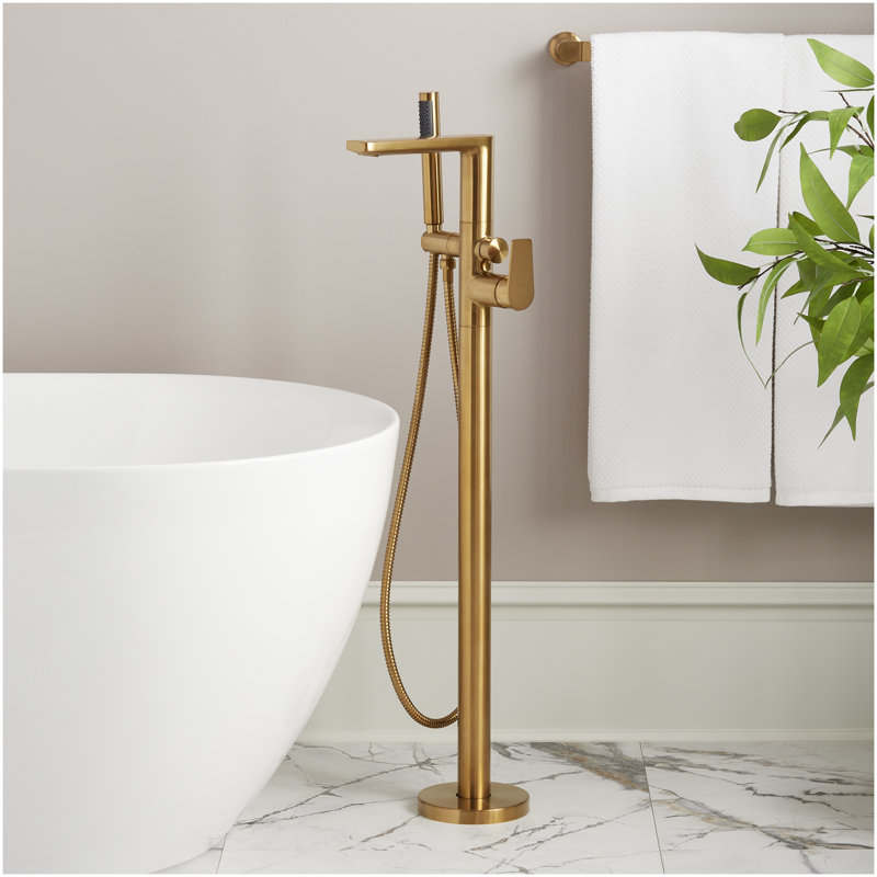 Berwyn Freestanding Tub Faucet with Hand Shower and Rough-In Valve - Brushed Gold, Brushed Gold