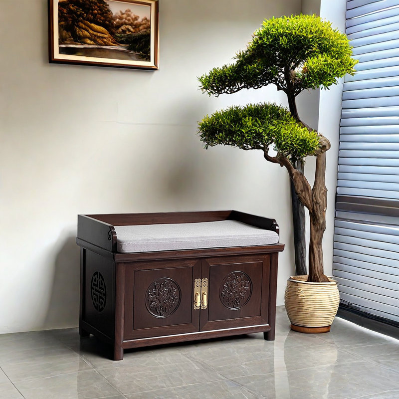 Banc de rangement pour chaussures en bois massif 8 paires