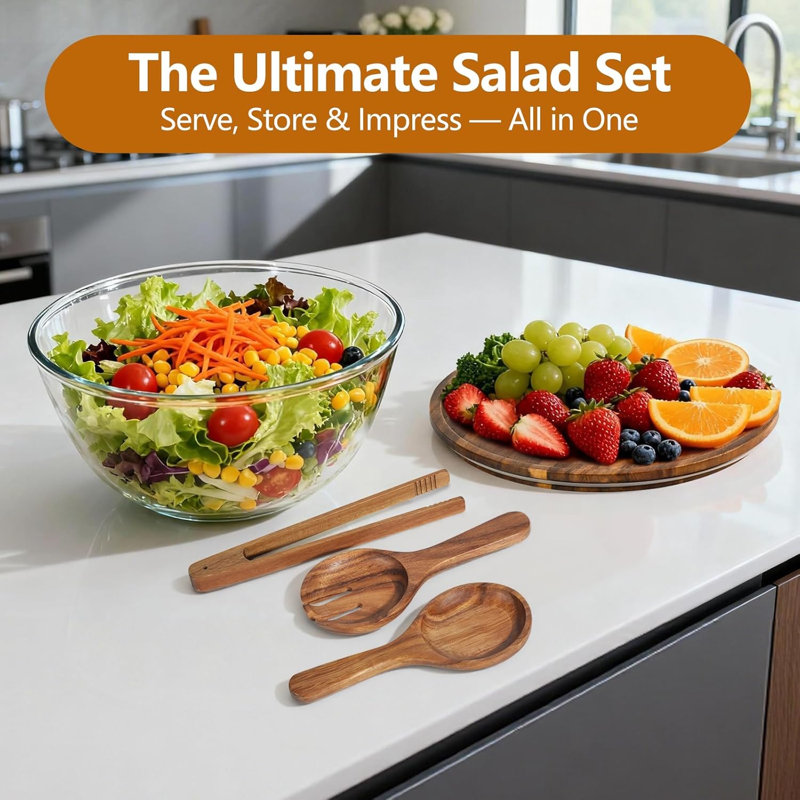 Ensemble de bol à salade en verre 4,8 pintes avec couvercle