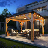 Outdoor Spruce Wood Hardtop Gazebo, Heavy-Duty Galvanized Steel Gazebo for Patio, Deck, Backyard, Lawn, and Garden