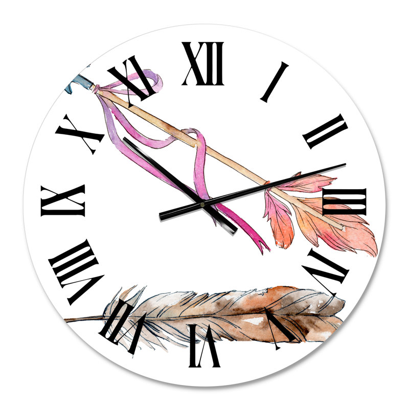 Pink Bird Feather From Wing - Bohemian & Eclectic wall clock, Small