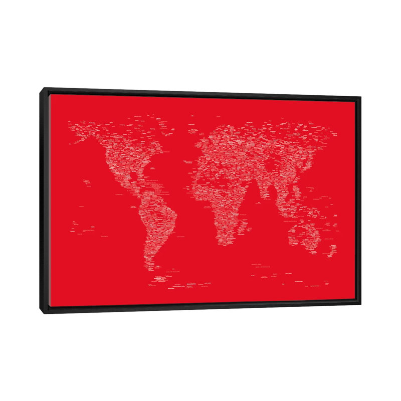 «Font World Map» par Michael Tompsett, impression sur toile tendue en rouge, H 18 po x l 26 po x P 1,5 po, Pas de tapis