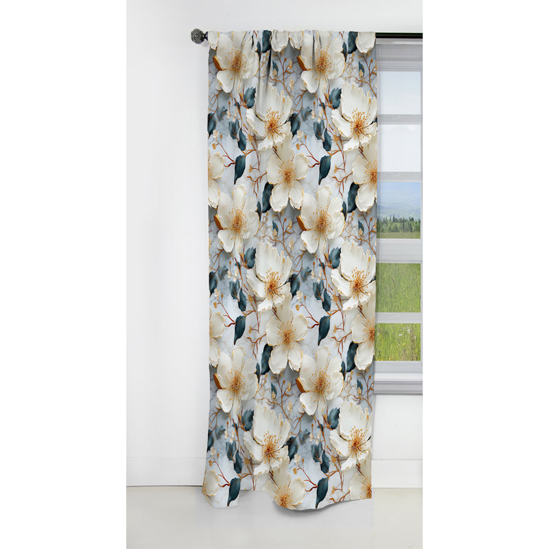 Rideau occultant en marbre blanc et bleu Magnolias Vein II - 1 panneau, L 52 po x L 108 po