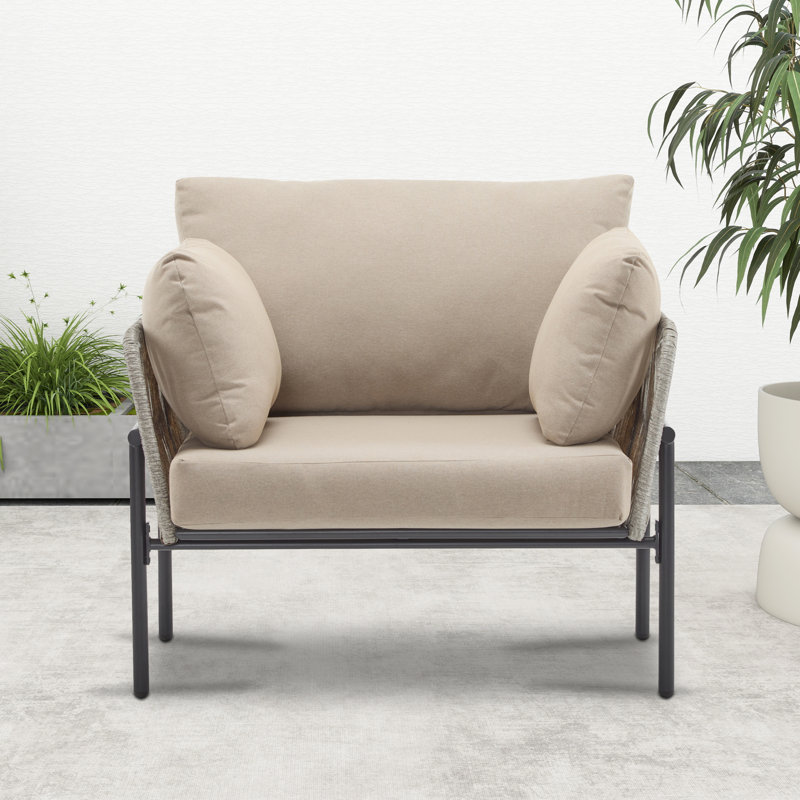Rattan Outdoor Lounge Chair With Cushions, Gray
