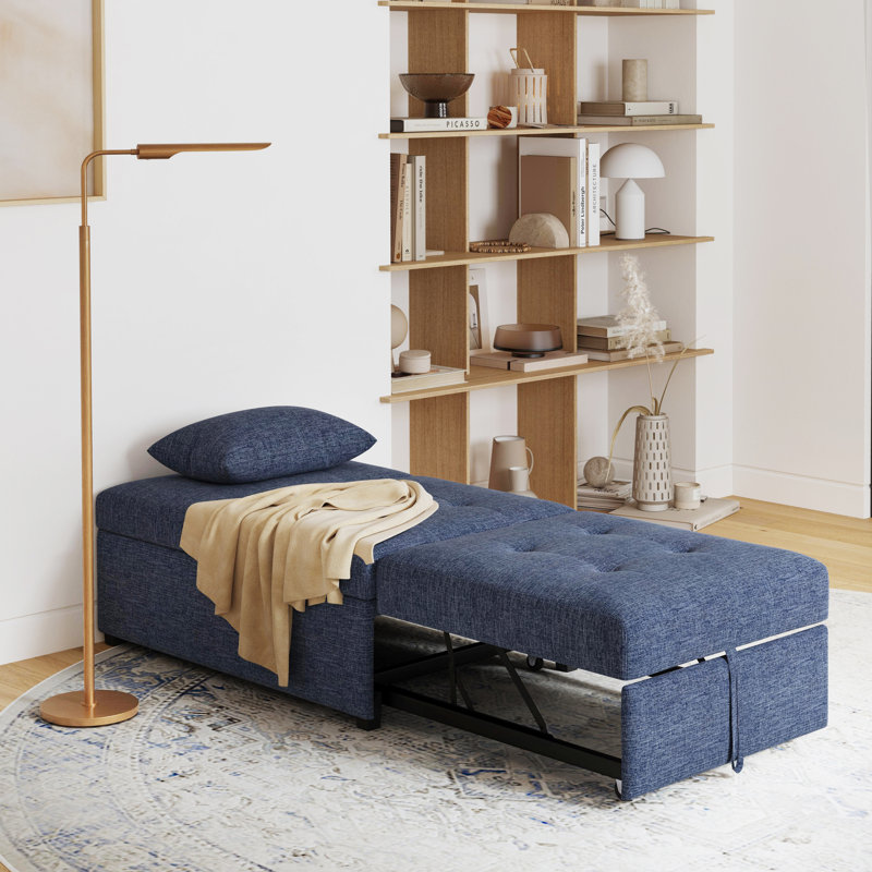 Méridienne-lit convertible rembourrée 3 en 1 Hulse, Polyester bleu