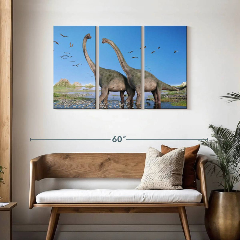 Ashachia, brachiosaure et ptérosaures, H 28 po x l 45 po