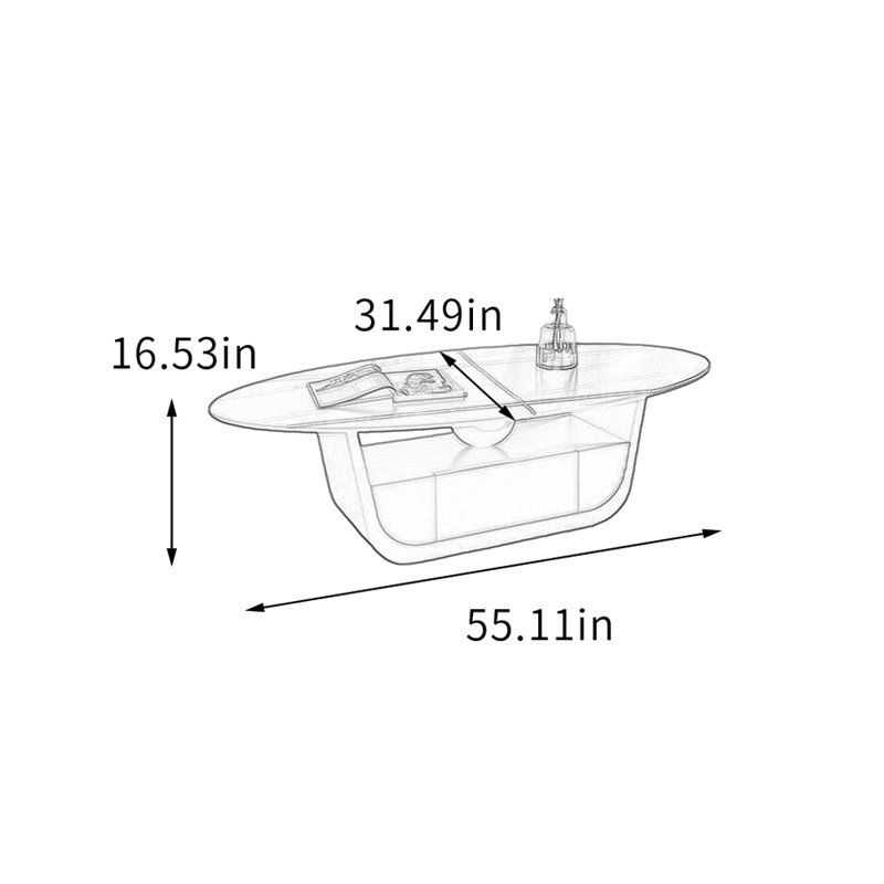 Table basse moderne avec rangement en ardoise, H 16,53 po x L 55,11 po x l 31,49 po, Noir