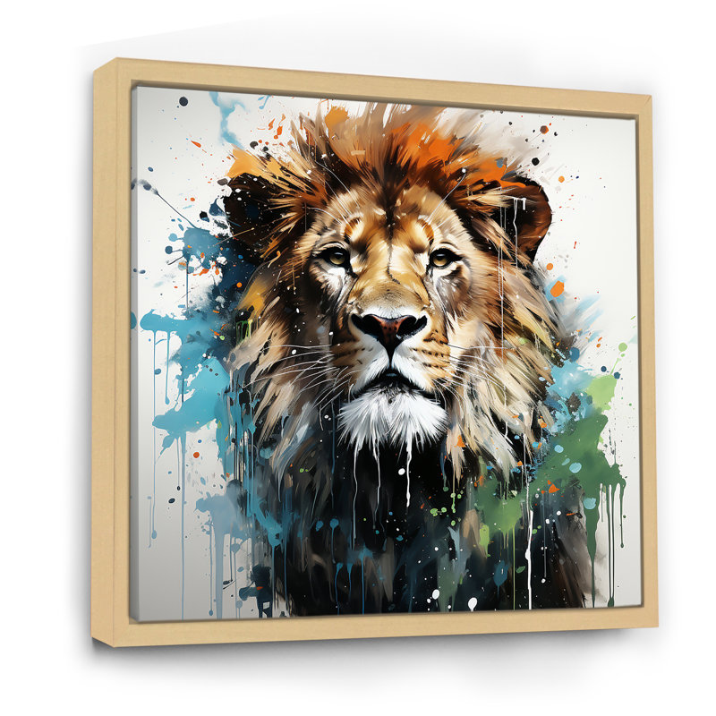 Décoration murale monarque brune et verte - Lion, Cadre flottant brun, H 30 po x l 30 po x P 1,5 po